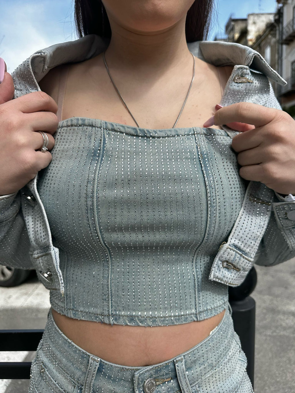 Top denim glitter
